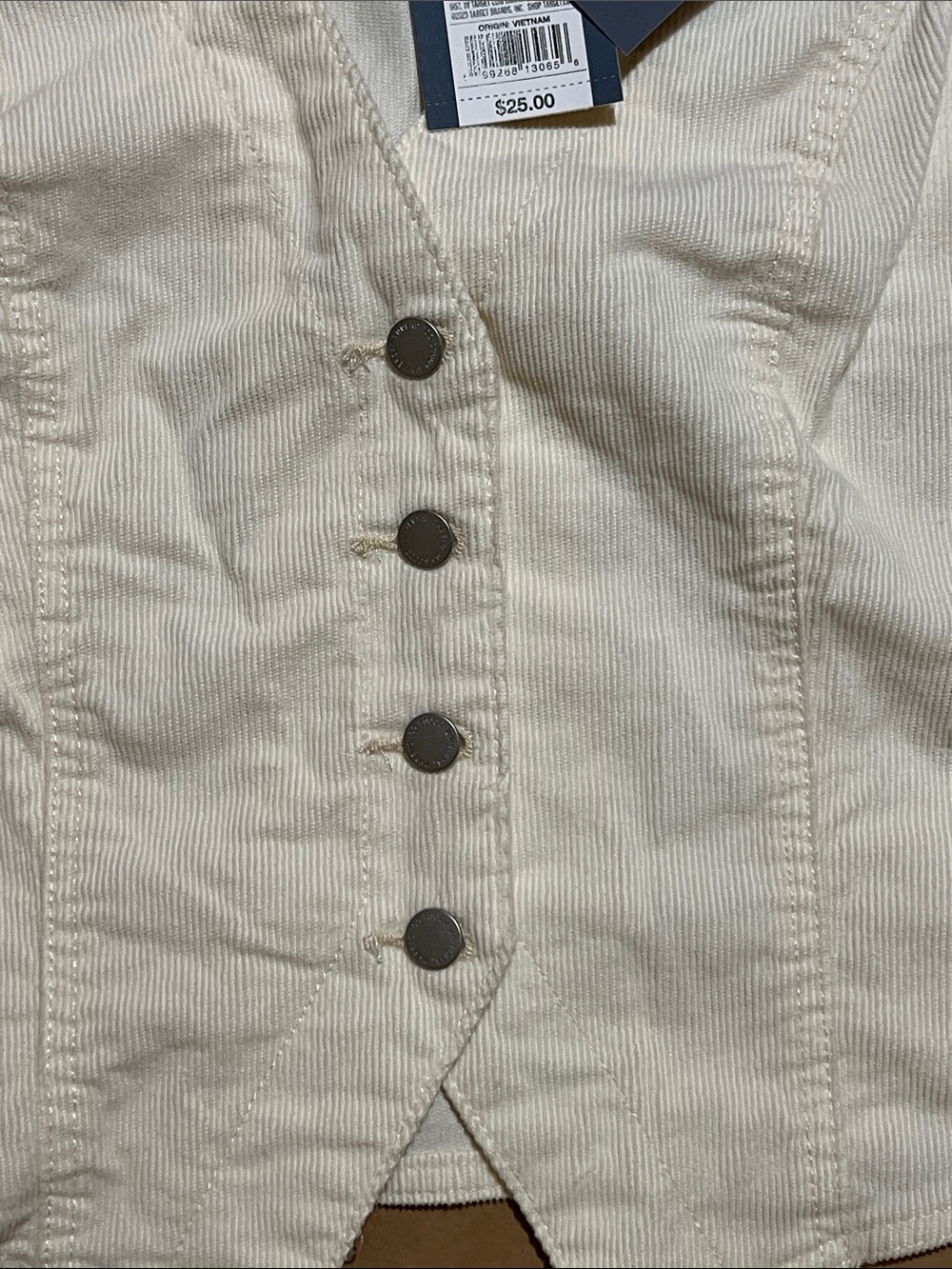Corduroy Button-Front Vest in Cream - Picture 3 of 5